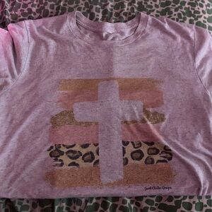 Gray Shirt with Cross and Leopard Print